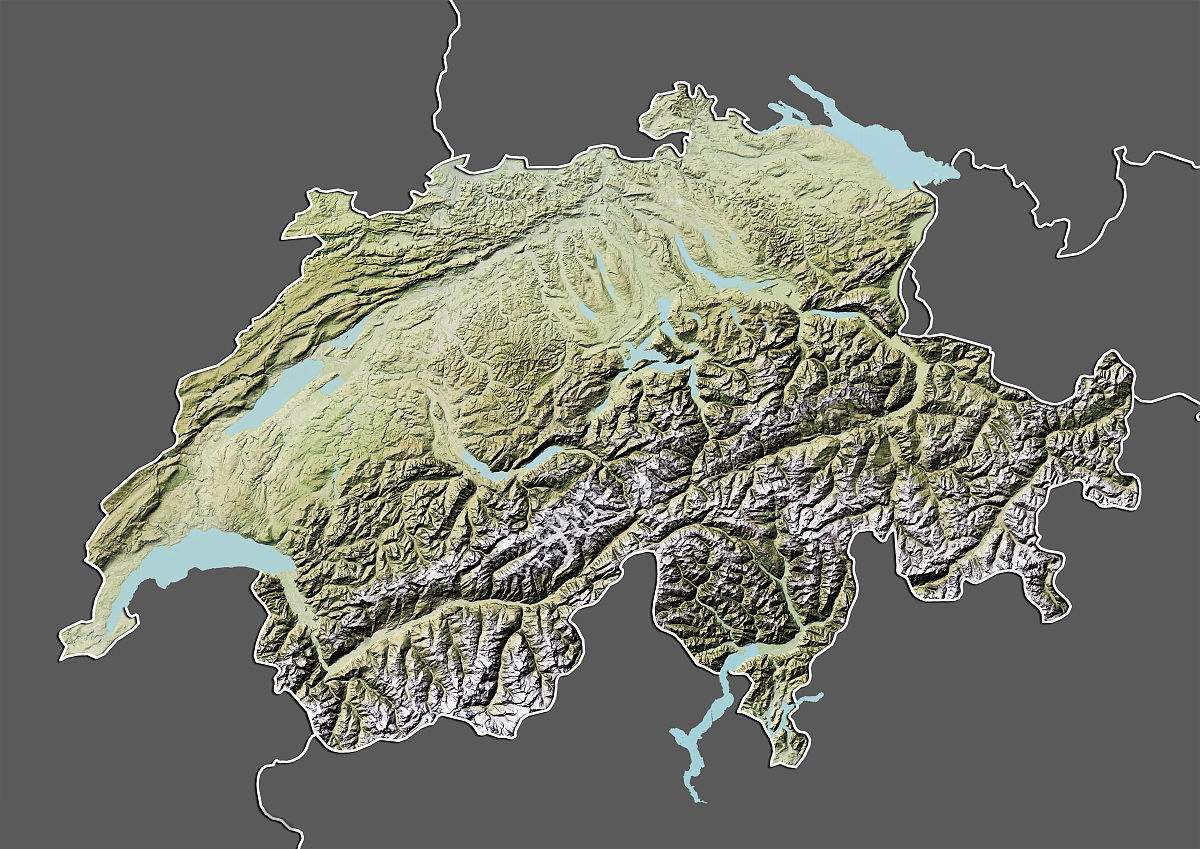 从地形图上可以清晰的看出 瑞士 平原并不多,其全国分为西北部的汝拉