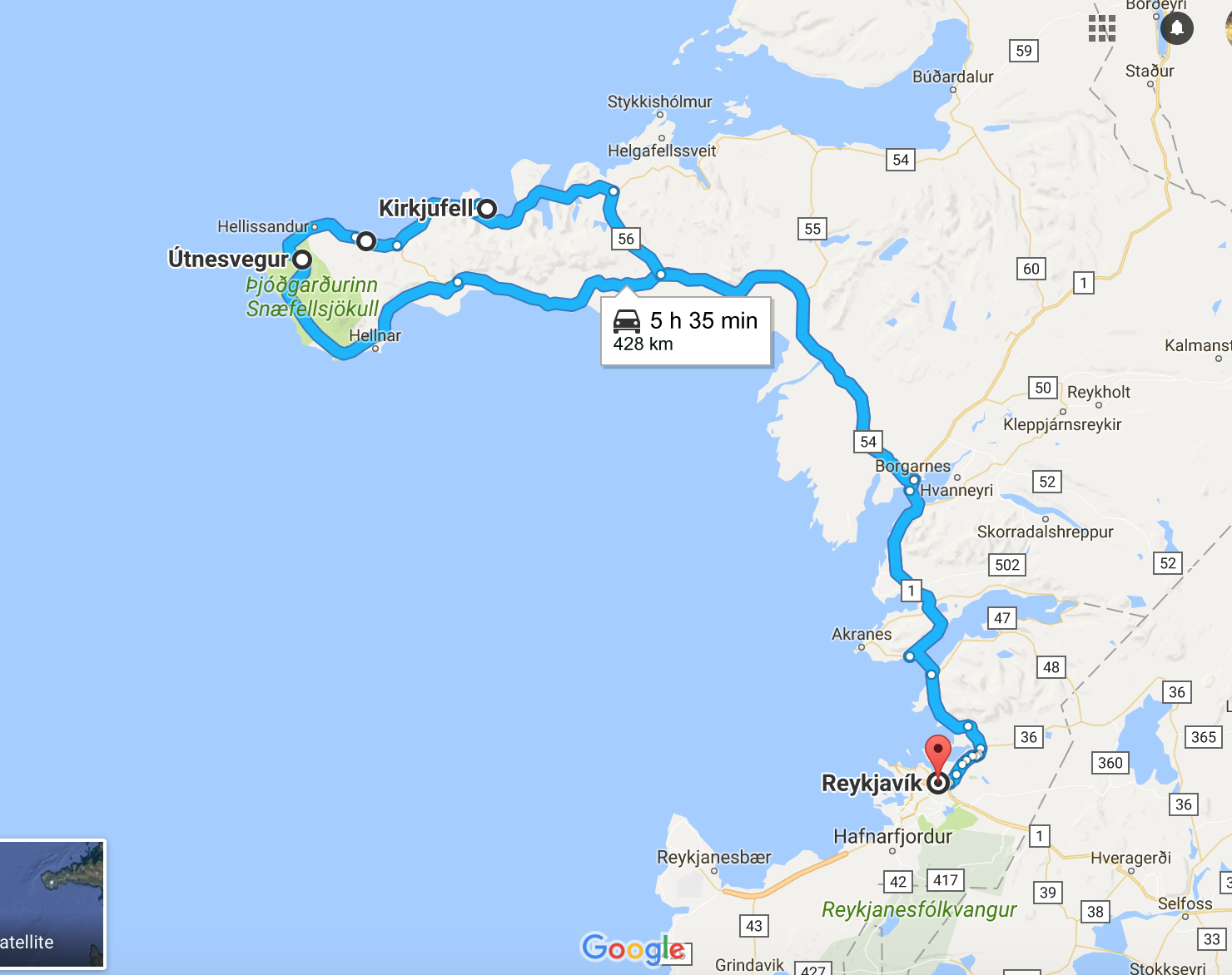 冰岛从雷克雅未克出发去斯奈山国家公园和草帽山游玩以后都是原路返回