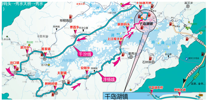 千汾线 整个环湖的路线图如下: 千岛湖环湖骑行经典路线:千岛湖镇