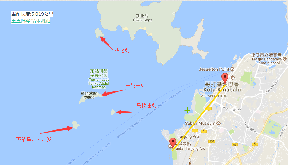 马来西亚沙巴市区(希尔顿)距离最近的沙滩多远?