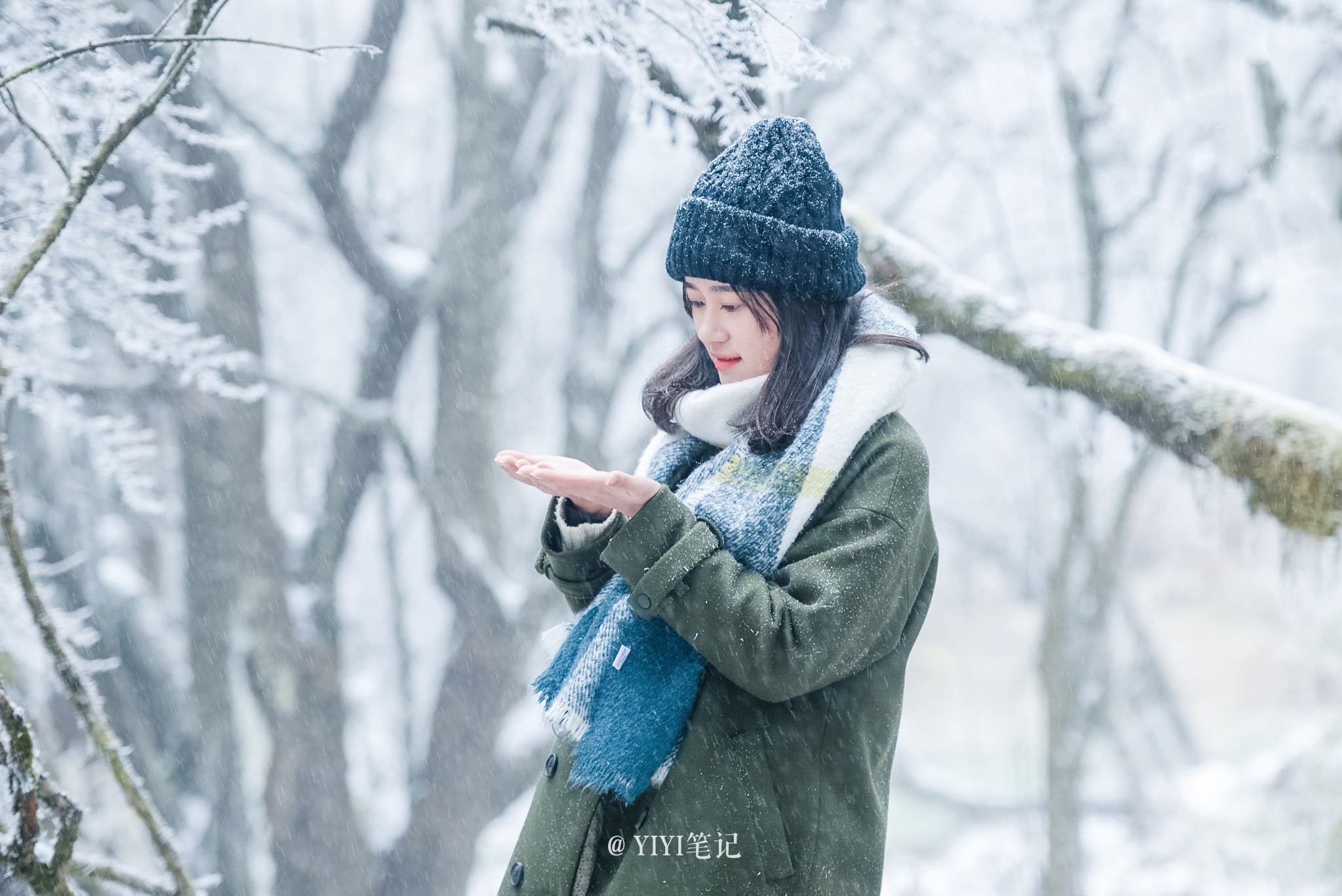 下雪了下雪了,很激动的跑到雪地里,一会儿的时间头就白了.